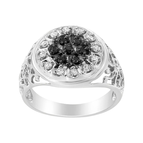 black diamond cluster signet ring