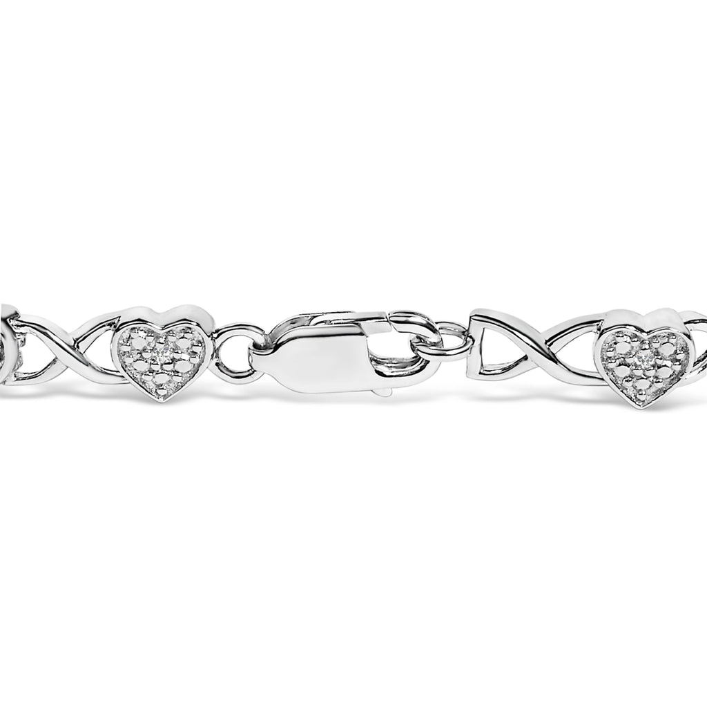 Diamond Accent Heart Link Bracelet - Sterling Silver