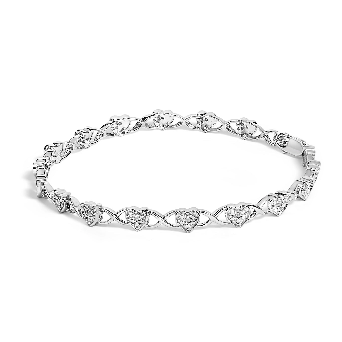 Diamond Accent Heart Link Bracelet - Sterling Silver