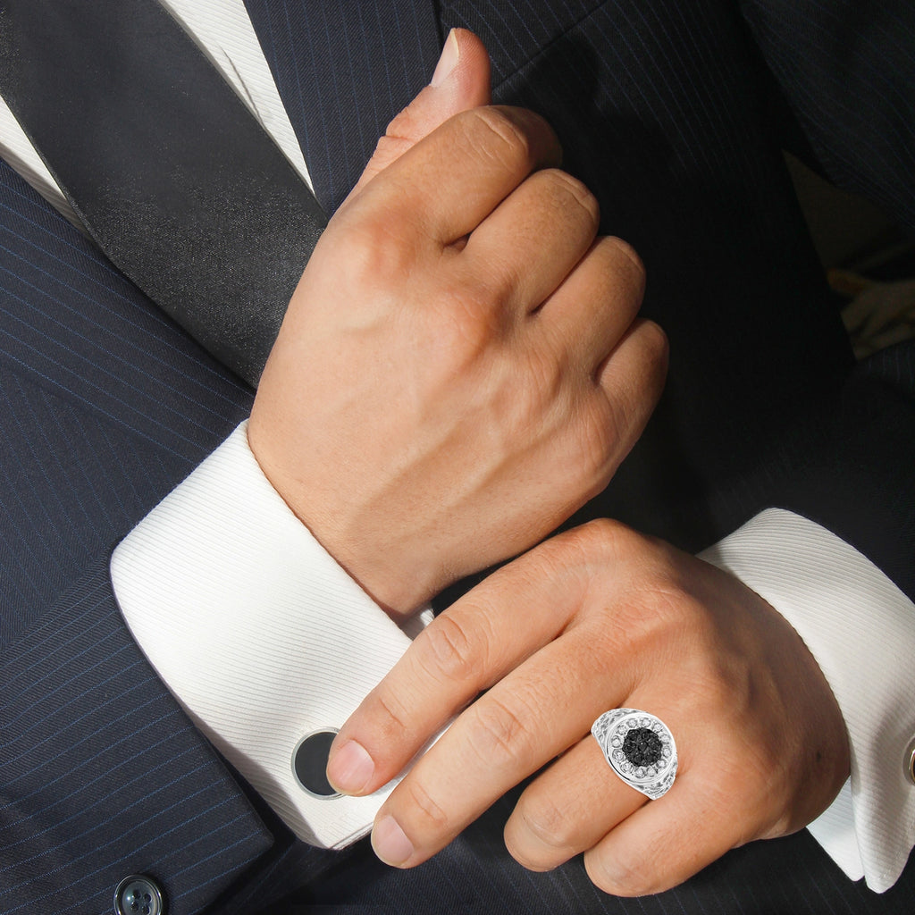 black diamond cluster signet ring