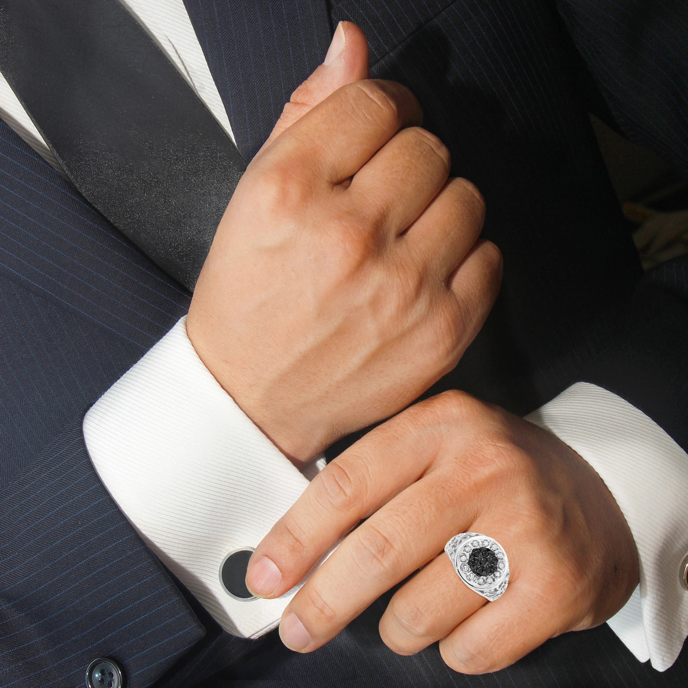 black diamond cluster signet ring