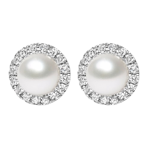 pearl diamond halo stud earrings