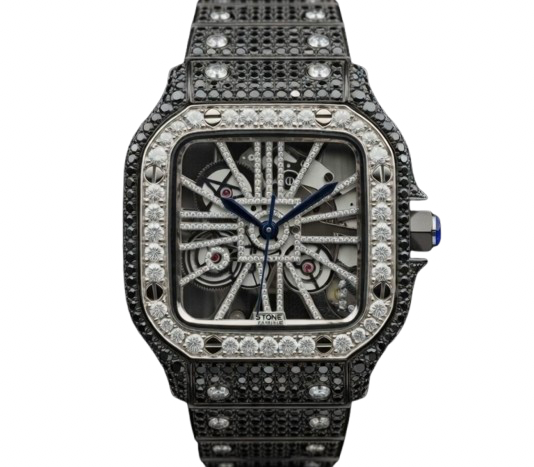 5tone square skeleton moissanite watch