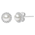 pearl diamond halo stud earrings