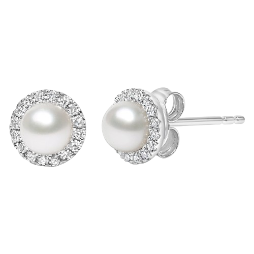 pearl diamond halo stud earrings