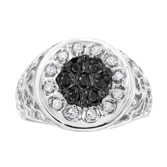 black diamond cluster signet ring