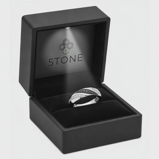 Black & White Diamond Ring - Platinum-Plated Silver